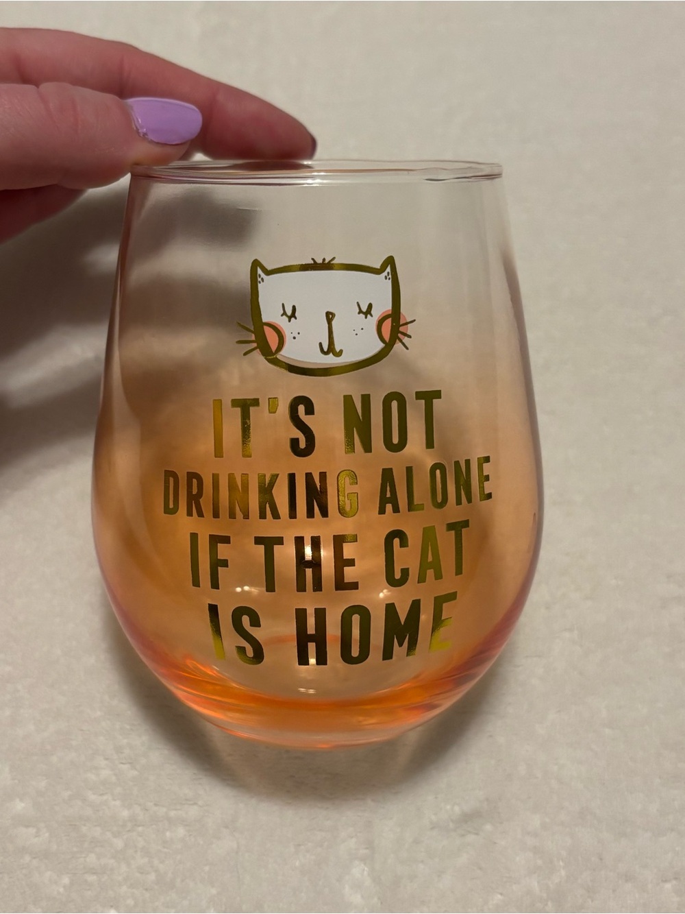 Wine Glass - Orange Ombre Cat Design